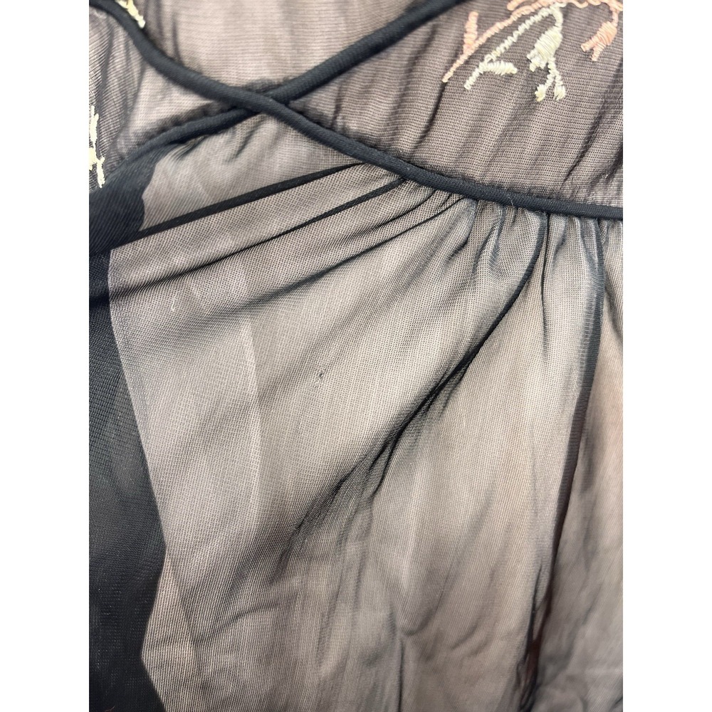 Vintage Sheer Nightgown Black Blush 38 Embroidered 50s Cinderella Full Floral - Picture 5 of 13